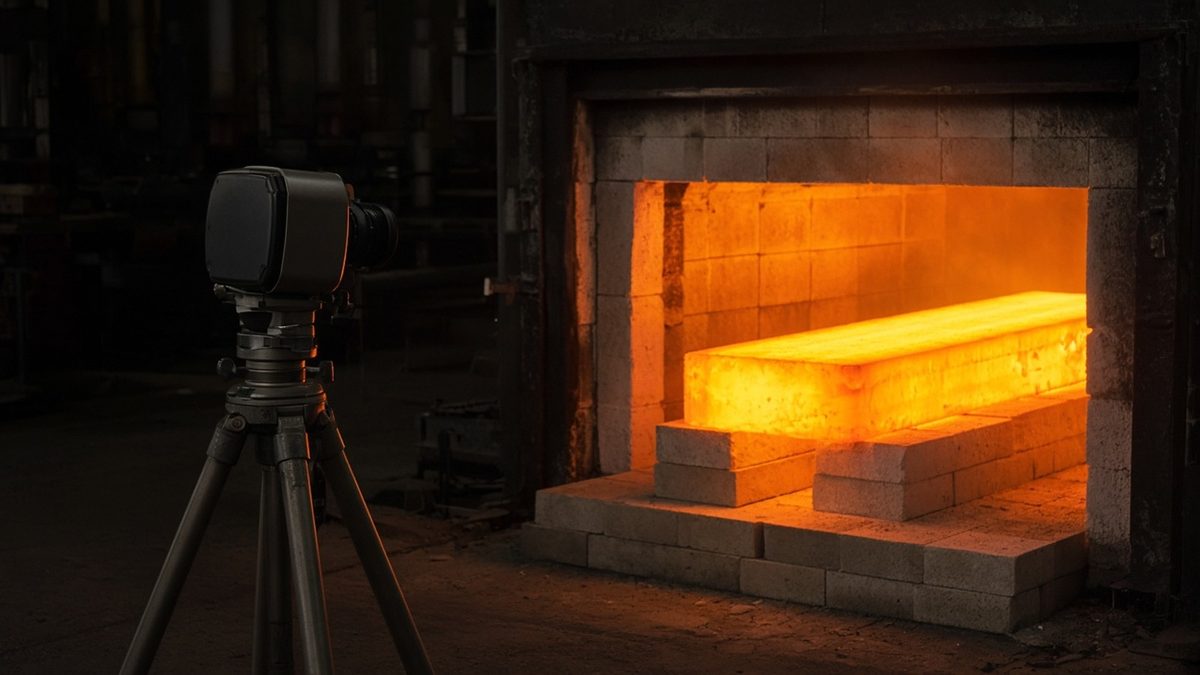 Pyrometer viewing a hot metal part