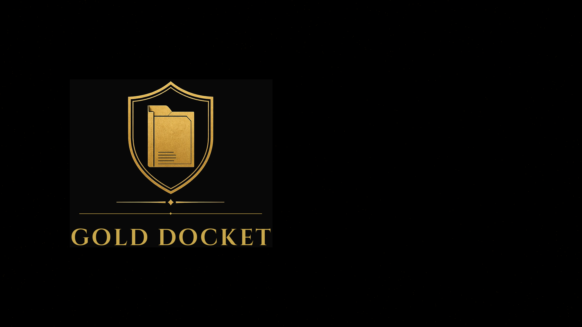 Gold Docket shield and folder mark on black